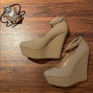 Beige Platform Wedge With Ankle Strap